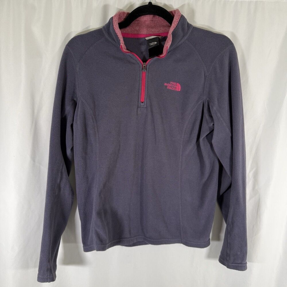 The North Face Sweater Women's Small Grey Pink Fleece 1/4 Zip Pullover
